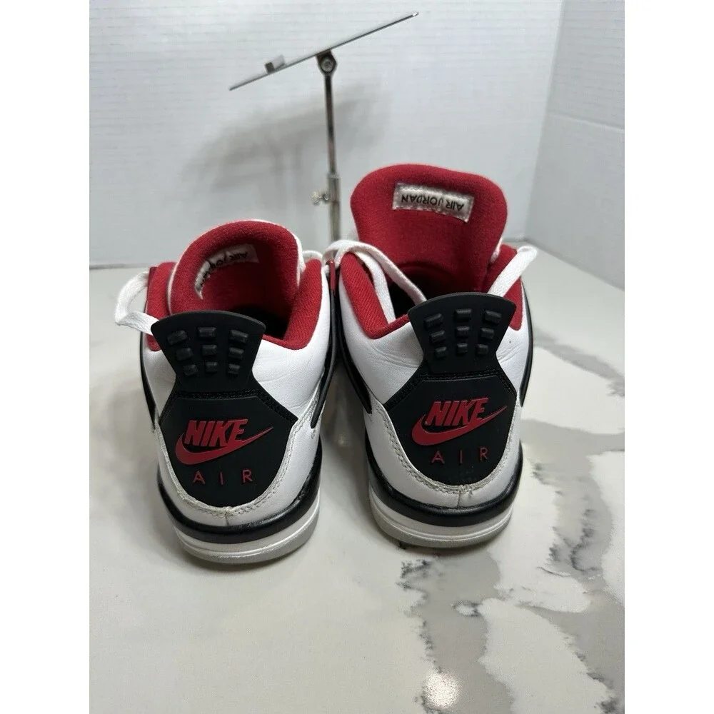 Jordan Air Jordan 4 Retro GS White Red Black Leather Athletic Shoes 5.5Y